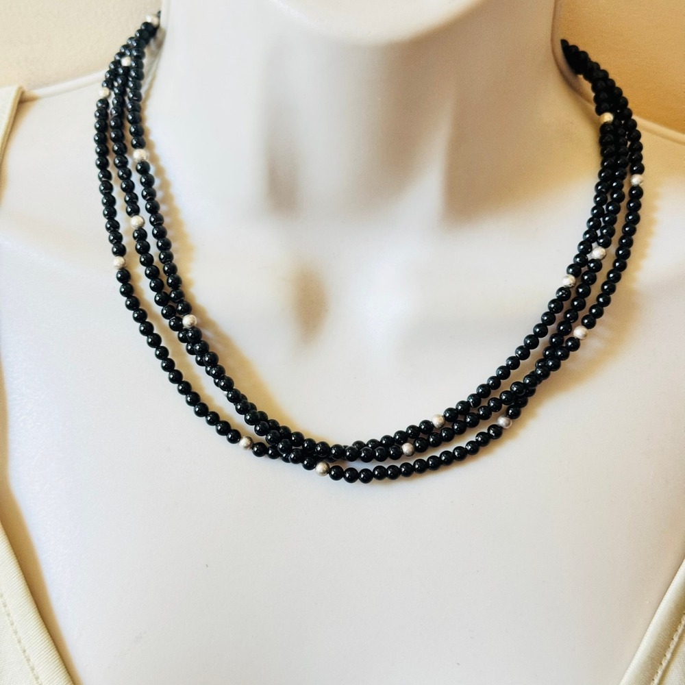 Jay King DTR Desert Rose Trading Necklace Onyx Triple Strand Beaded Sterling 925